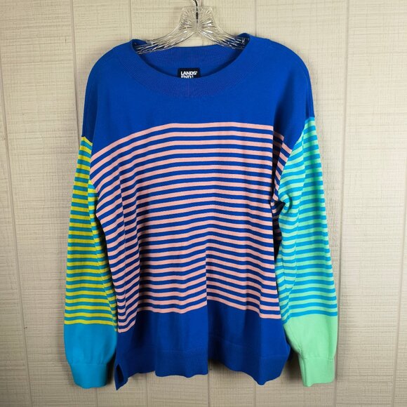 Lands' End Sweaters - Lands' End Multi Color Striped Sweater Cotton XL Color Block